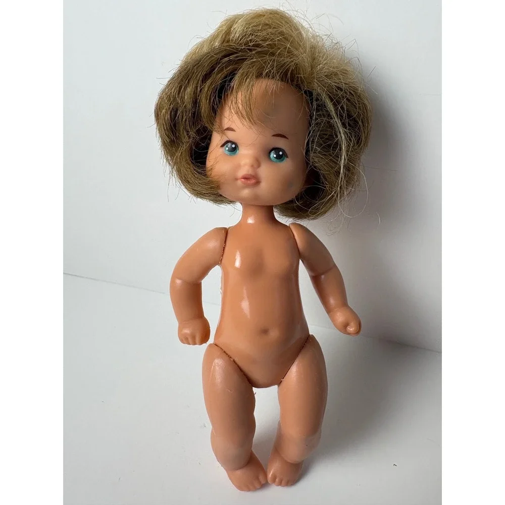 Vintage 1976 Mattel Small Vinyl Doll 5 Inch Teal Eyes Blonde Hair Retro Toy